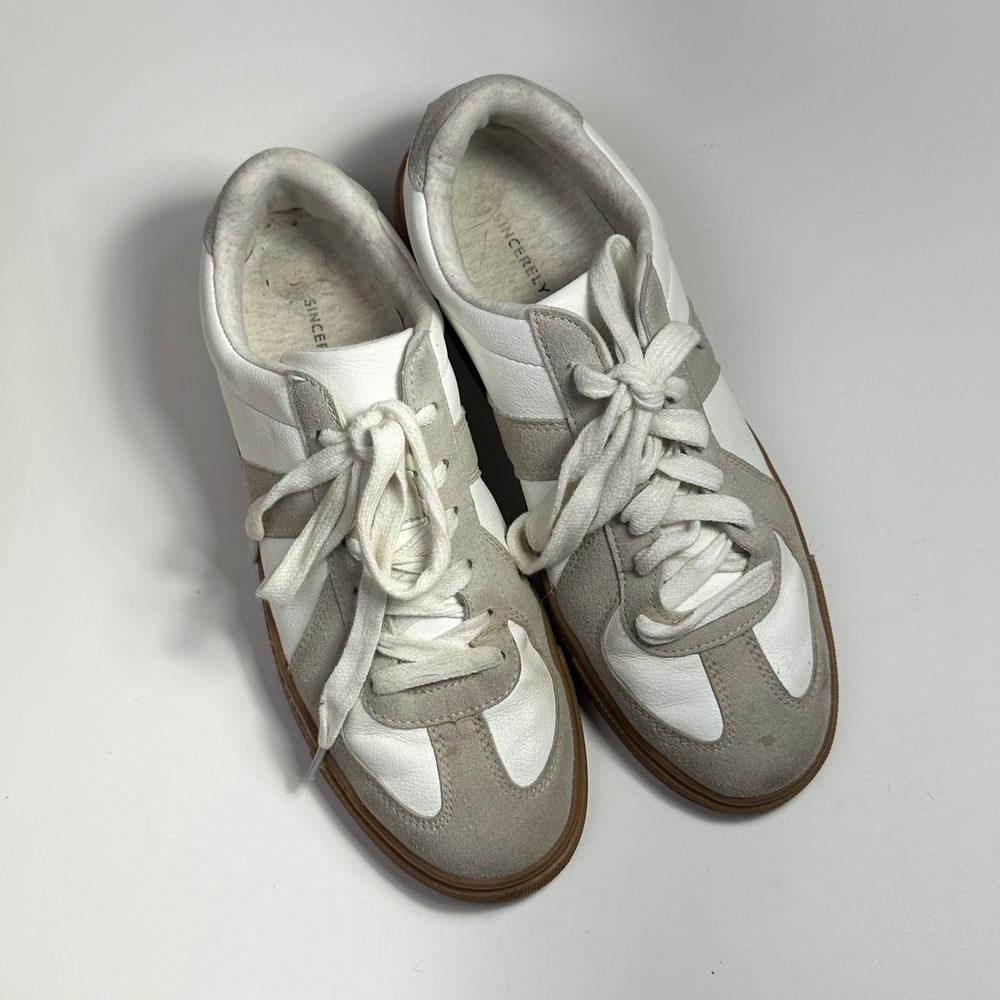 SINCERELY JULES x Bandier Womens White Leather Grey Suede GAT Sneakers Gum Sole